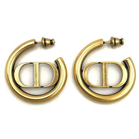 Dior 3 Montaigne Enamel Gold Tone Hoop Earrings 